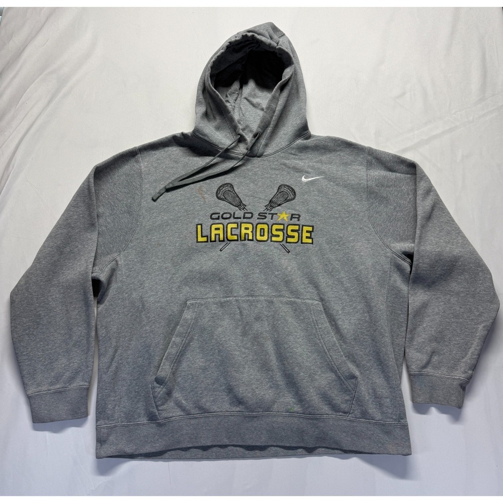 Nike Hoodie Mens‎ XL Heather Gray Fleece Lined Graphic Print Gold Star Lacrosse